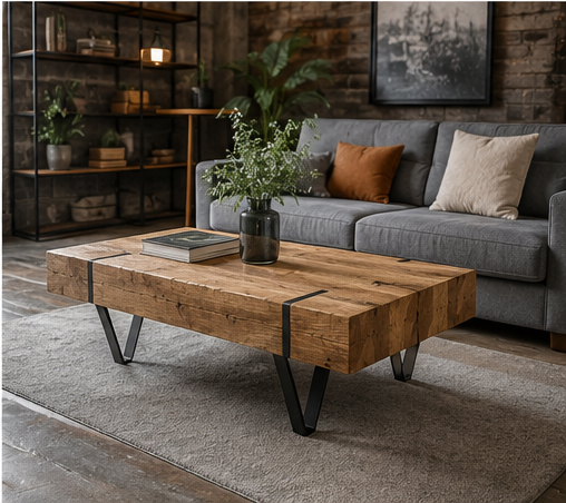 Table basse Brackens salon industriel loft canapé gris