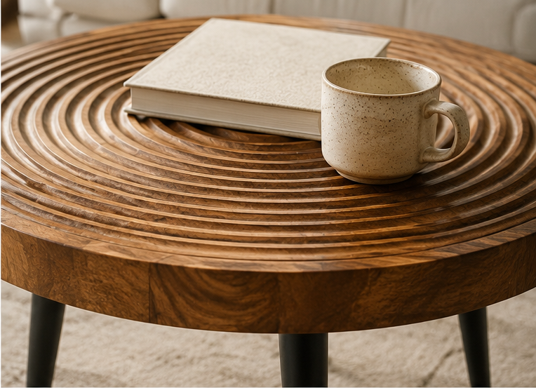 Table Cedris détail plateau bois motif anneaux croissance