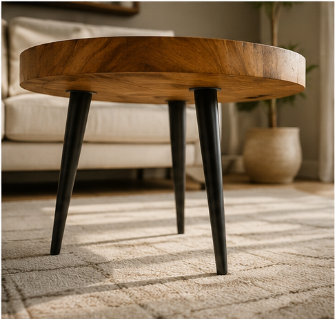 Table basse Cedris pieds fins métal noir contre-plongée bois
