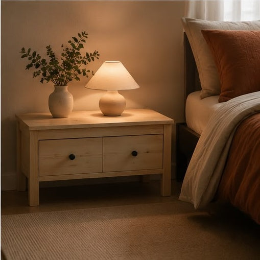 Table de chevet Ferrand dans une chambre avec lampe d'ambiance