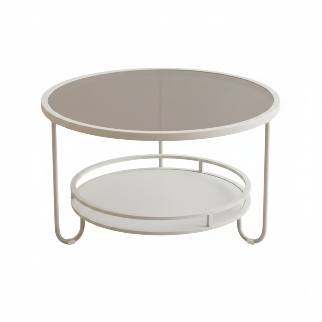 Table basse verre fumé double plateau structure blanche fond blanc – Aurea – Aperio Home