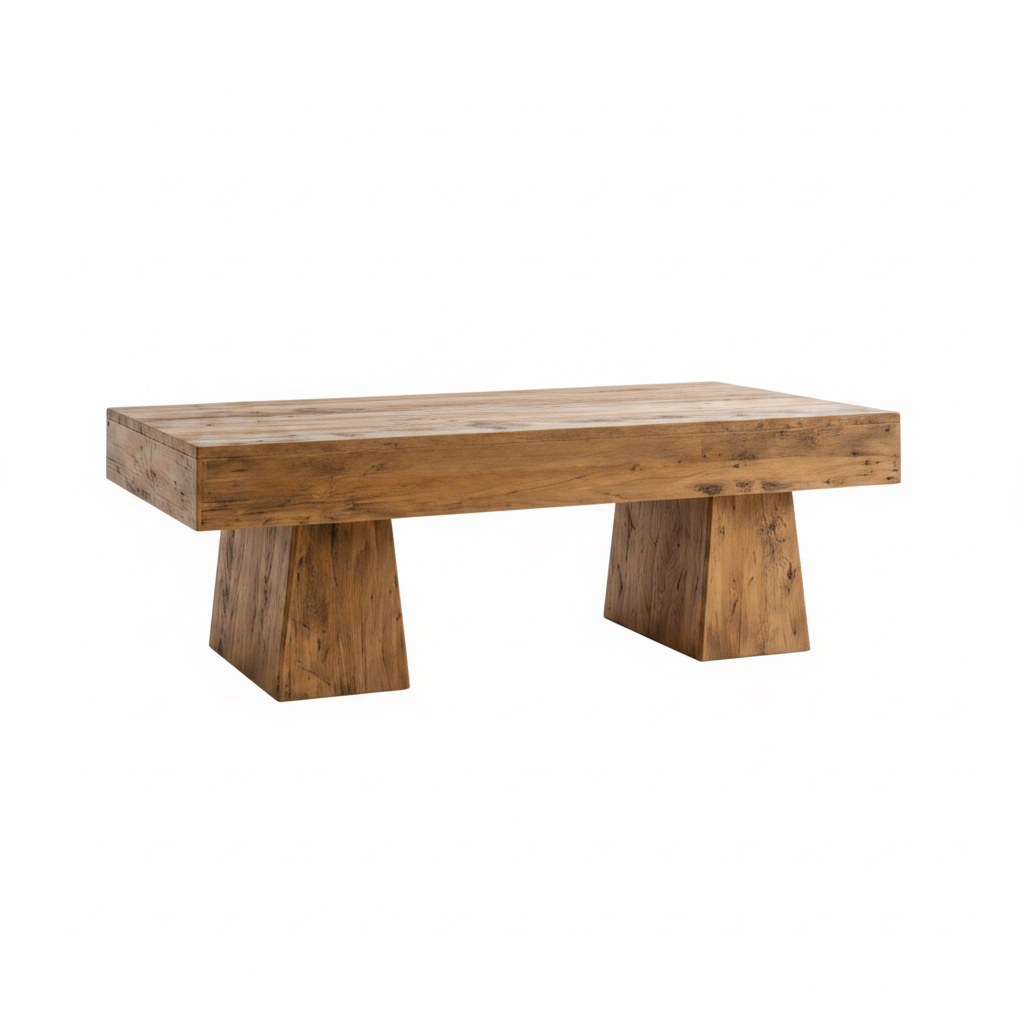 Table basse bois massif base sculpturale double finition fond blanc – Torven – Aperio Home