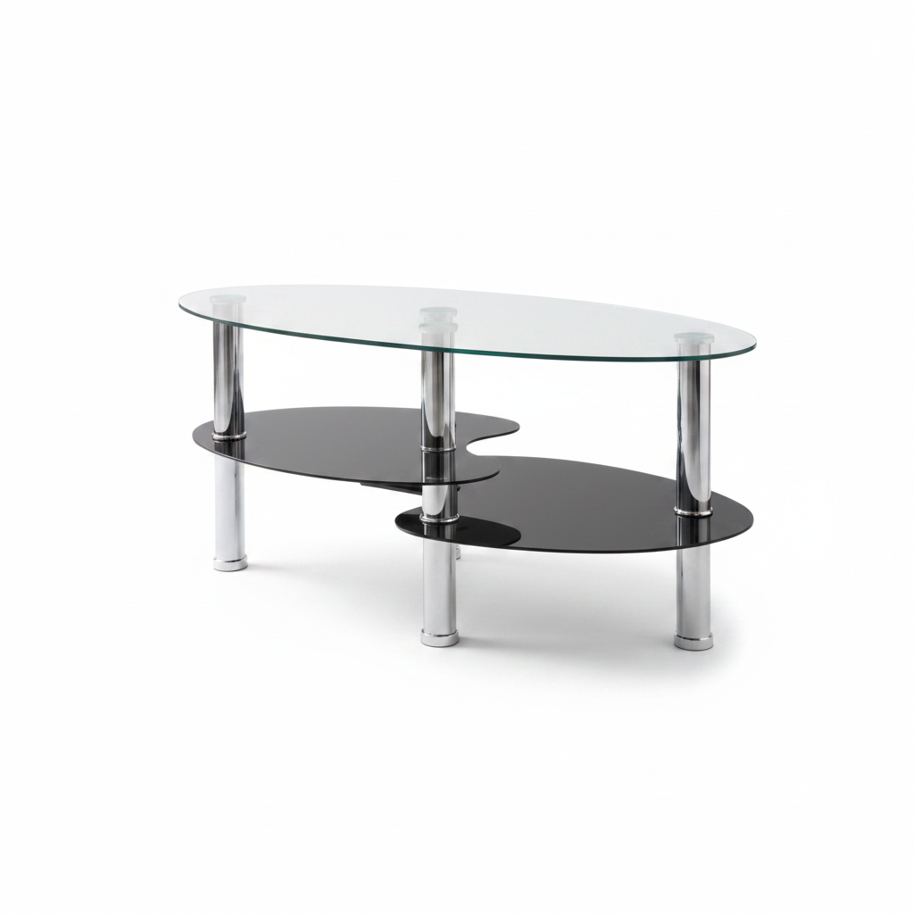 Table basse verre trempé transparent structure chromée fond blanc – Cristalia – Aperio Home