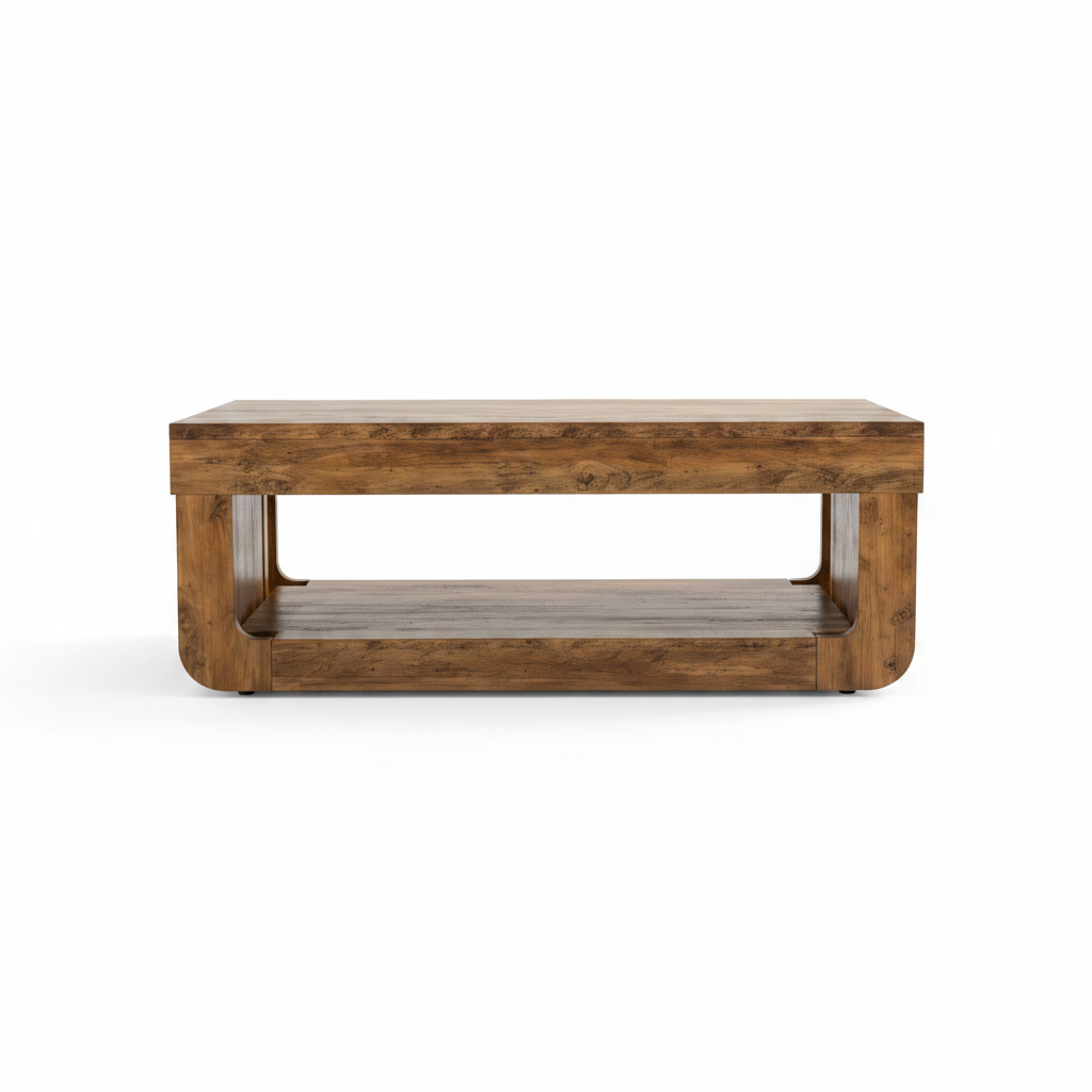 Table basse rangement bois rustique lattes verticales double niveau fond blanc – Kessia – Aperio Home