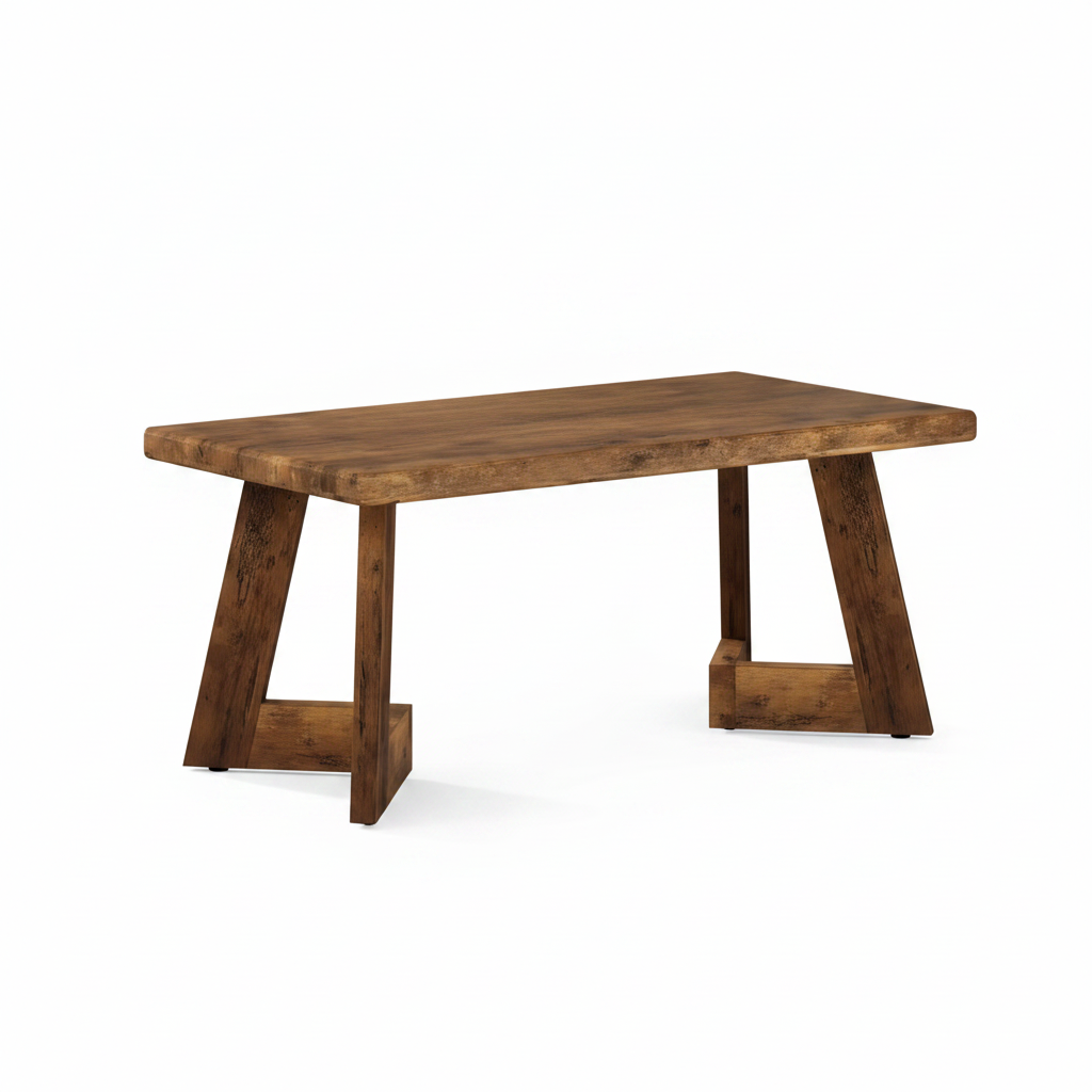 Table basse bois brut style farmhouse pieds en A bois massif fond blanc – Farland – Aperio Home