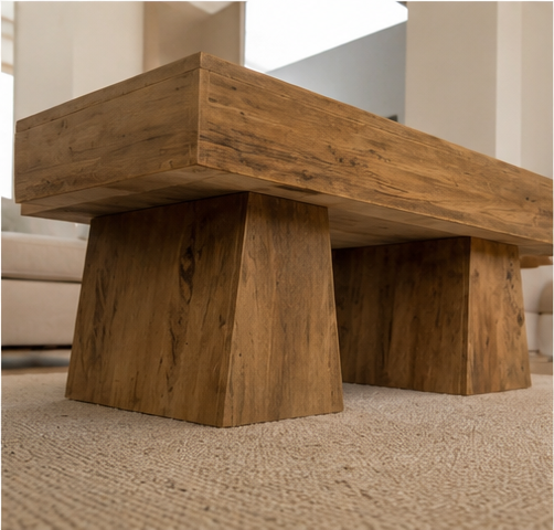 Table Torven contre-plongée blocs sculpturaux bois massif